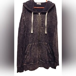 Washed Gray Hooded Zip-Up Jacket